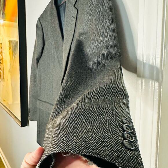 BURBERRY London Mens Gray Herringbone 44 Long Wool Silk Blend Blazer Size 44 - Picture 3 of 14